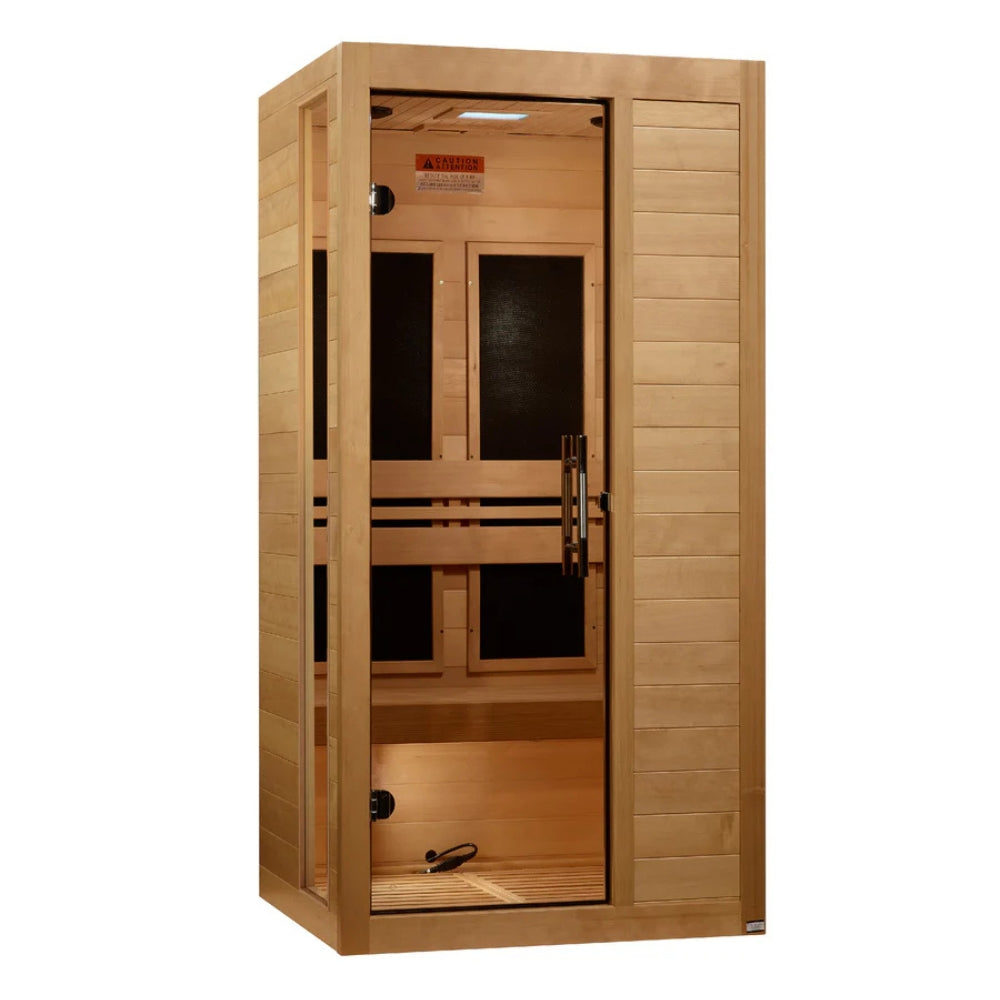 Premium Saunas Golden Designs Veneto Elite 1-2 Person Ultra Low EMF FAR Infrared Sauna with Canadian Hemlock