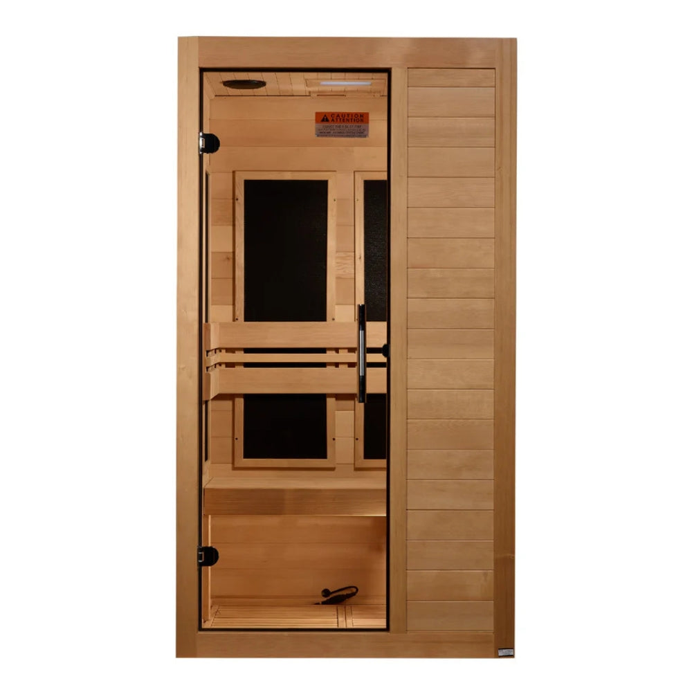 Premium Saunas Golden Designs Veneto Elite 1-2 Person Ultra Low EMF FAR Infrared Sauna with Canadian Hemlock