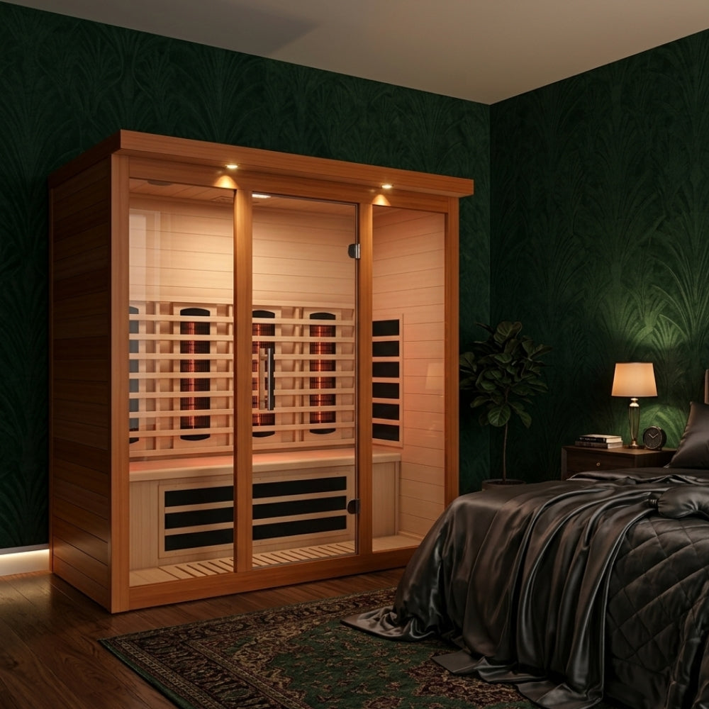 Premium Saunas Golden Designs Vila Grande 4-Person Full Spectrum Near Zero EMF FAR Infrared Sauna with Canadian Hemlock
