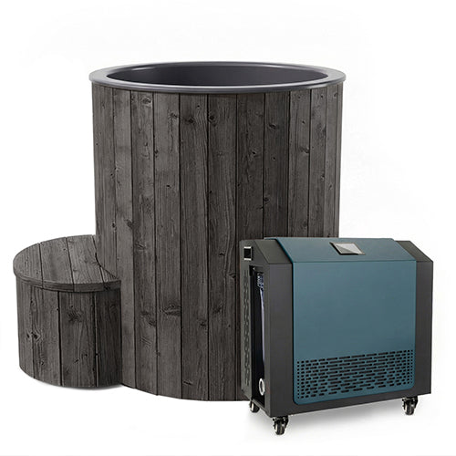 SaunaLife Black Thermo Pine SaunaLife S1 1-Person Cold Plunge Tub and Chiller / Heater Package