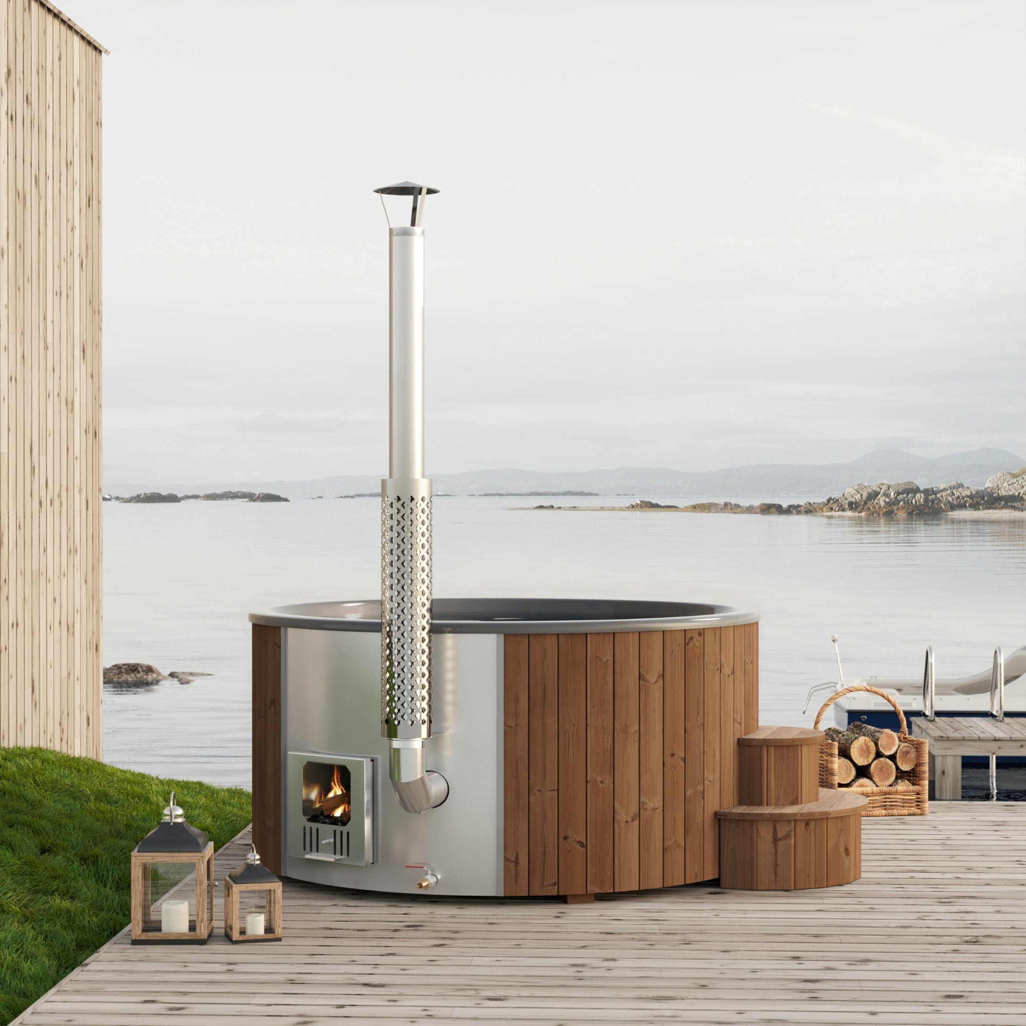 SaunaLife Hot tub SaunaLife Model S6N - Up to 7 Persons Home Wood-Burning Hot Tub - Natural