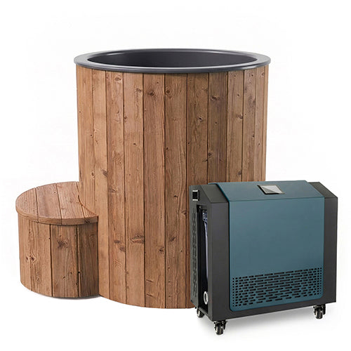 SaunaLife Natural Thermo Pine SaunaLife S1 1-Person Cold Plunge Tub and Chiller / Heater Package