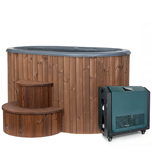 SaunaLife Natural Thermo-Pine SaunaLife S2 2-Person Cold Plunge Tub and Chiller Heater Package