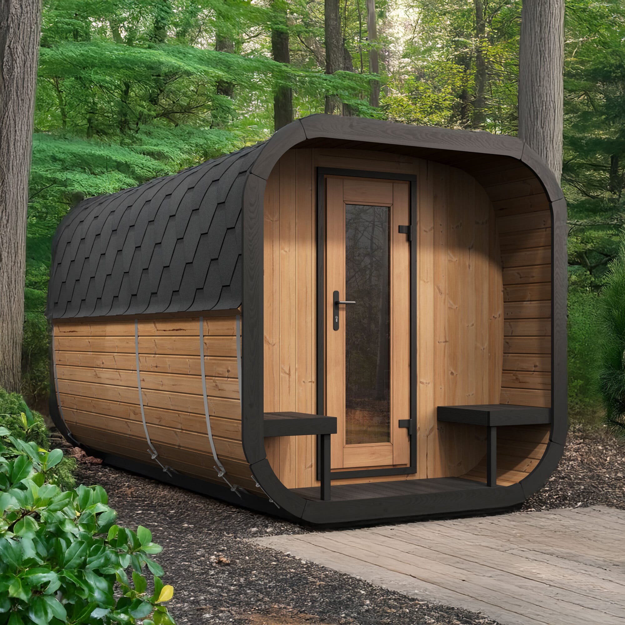 SaunaLife Sauna SaunaLife Model CL12GCP 8 Person Cube Series Luxury Outdoor Sauna Kit with Changeroom