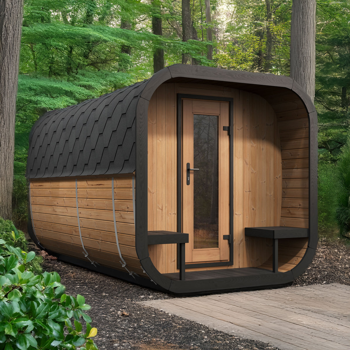 SaunaLife Sauna SaunaLife Model CL12GCP 8 Person Cube Series Luxury Outdoor Sauna Kit with Changeroom