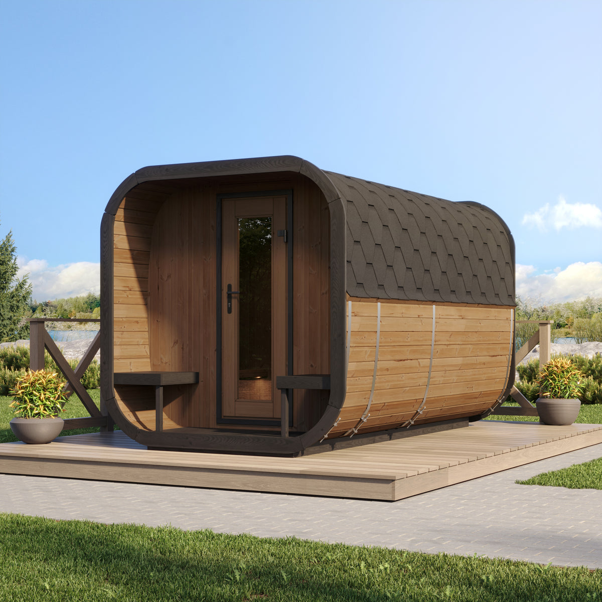 SaunaLife Sauna SaunaLife Model CL12GCP 8 Person Cube Series Luxury Outdoor Sauna Kit with Changeroom