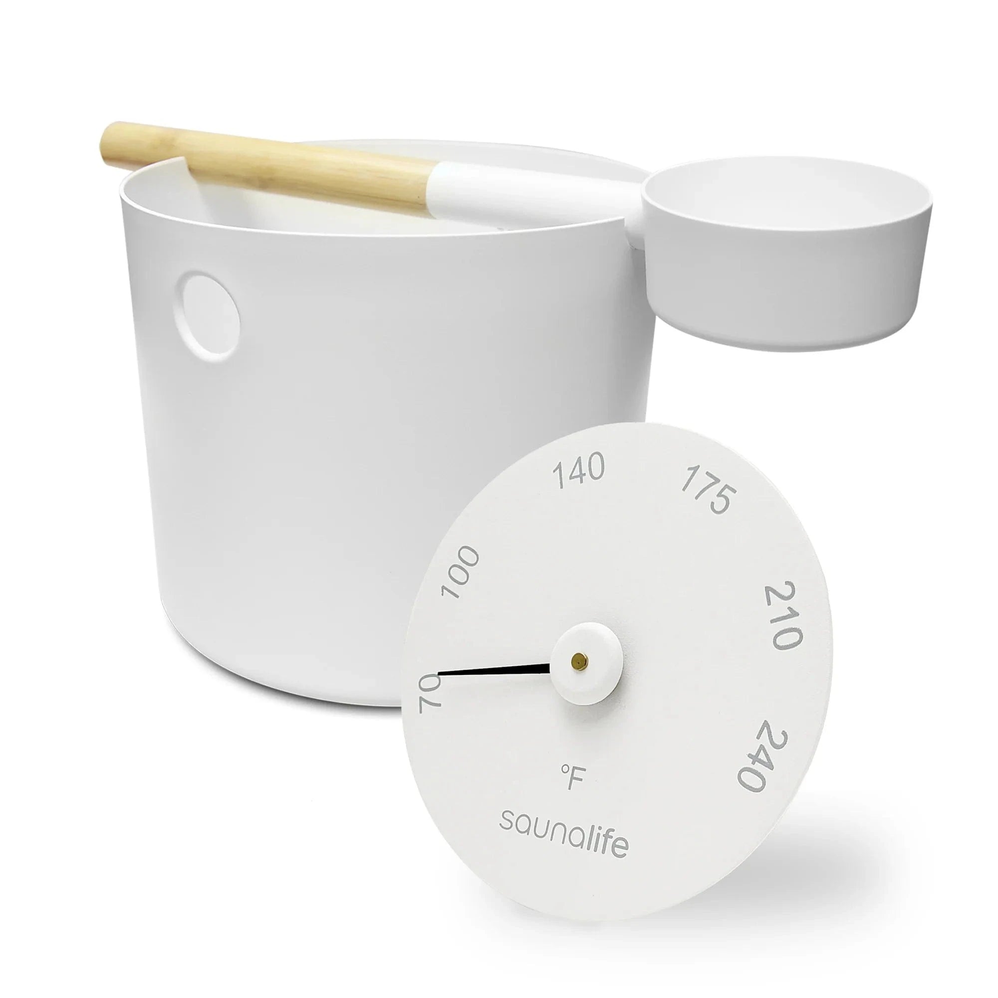 SaunaLife SaunaLife Accessory Package 6, Aluminum 1-Gallon Sauna Bucket Set with Wood Ladle and Thermometer