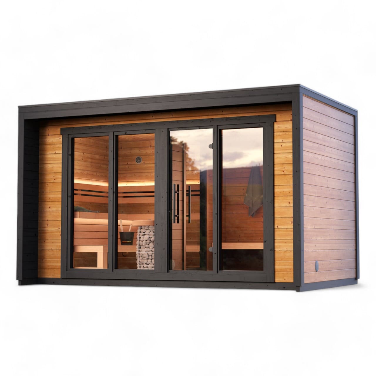 Saunasell Leil® Patio L 5 Person Outdoor Sauna with Large Changing Room