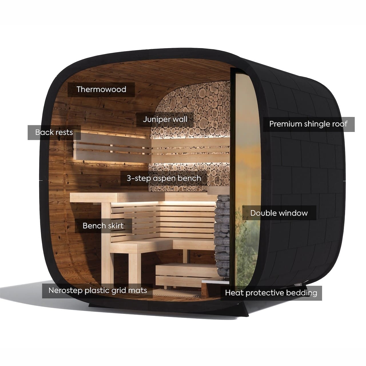 Saunasell Leil® Round Cube Mini Outdoor Sauna 4-5 Person