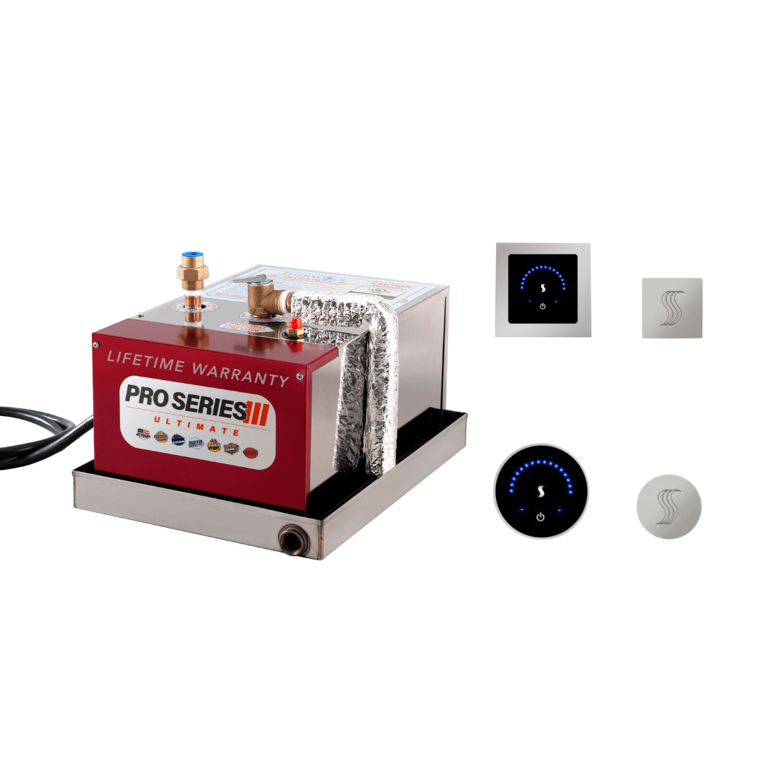 ThermaSol ThermaSol Steam Shower Package Complete All-In-One Pro Series Ultimate Generator and MicroTouch Control Kit Square or Round