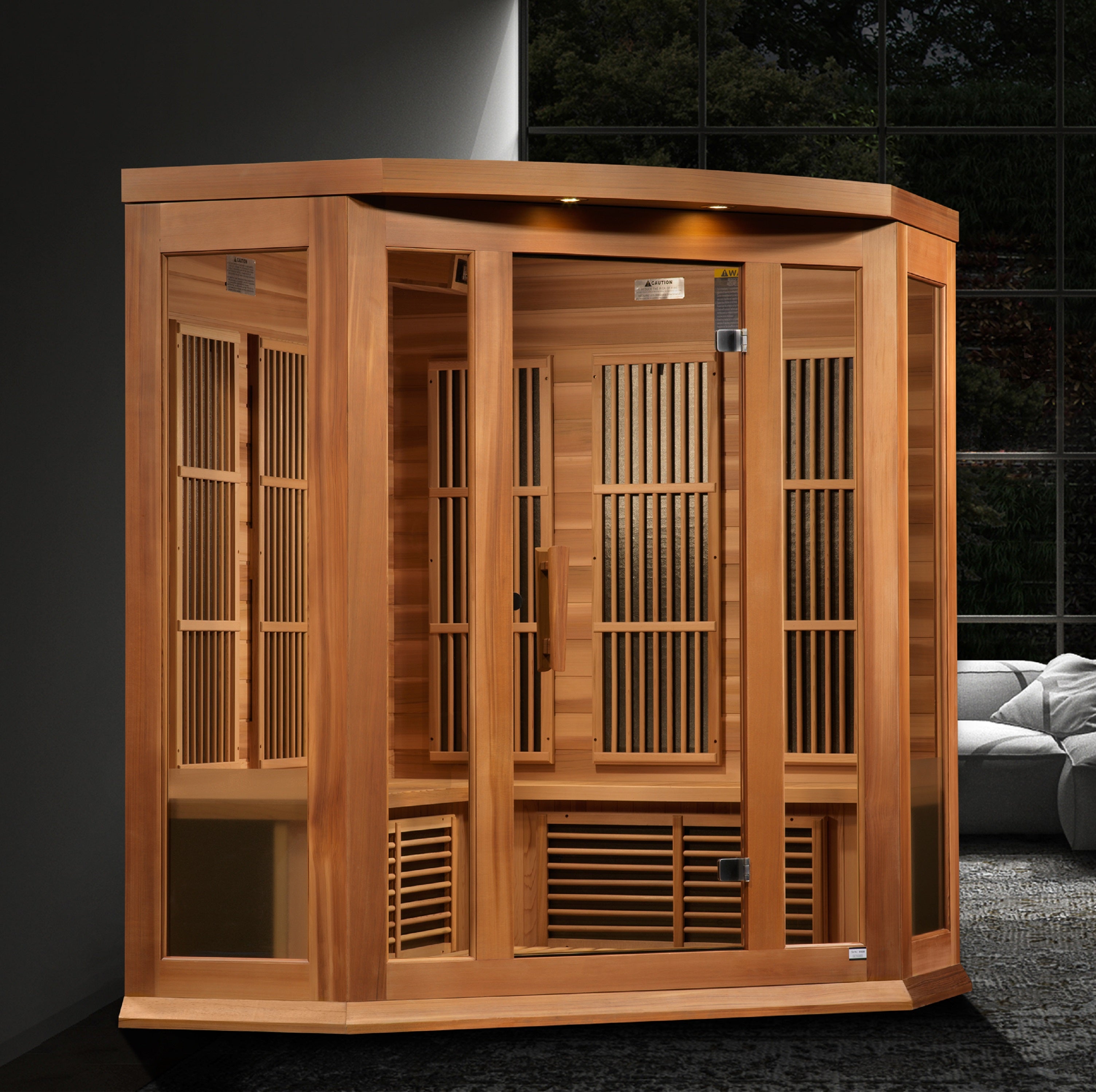 Maxxus 3-Person Corner Near Zero EMF FAR Infrared Sauna Canadian Red Cedar MX-K356-01-ZF CED