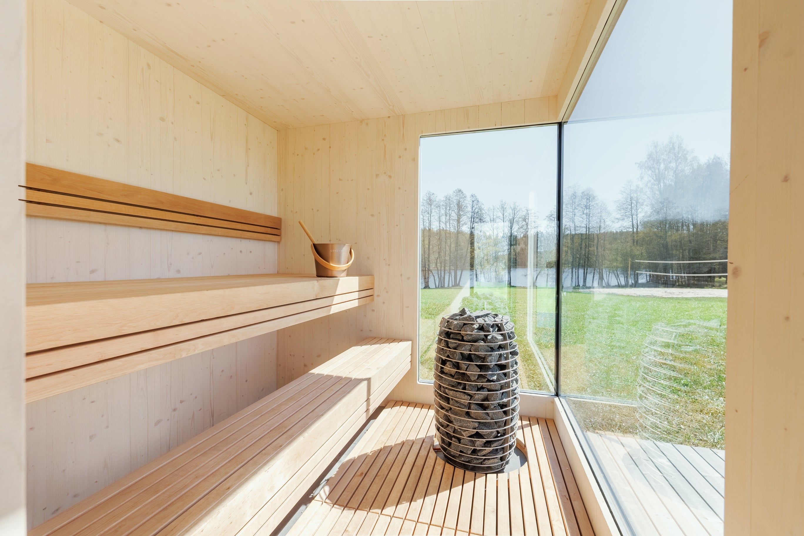 Genevas St. Moritz Pre-Assembled Outdoor Sauna with Lounge & Shower Ca