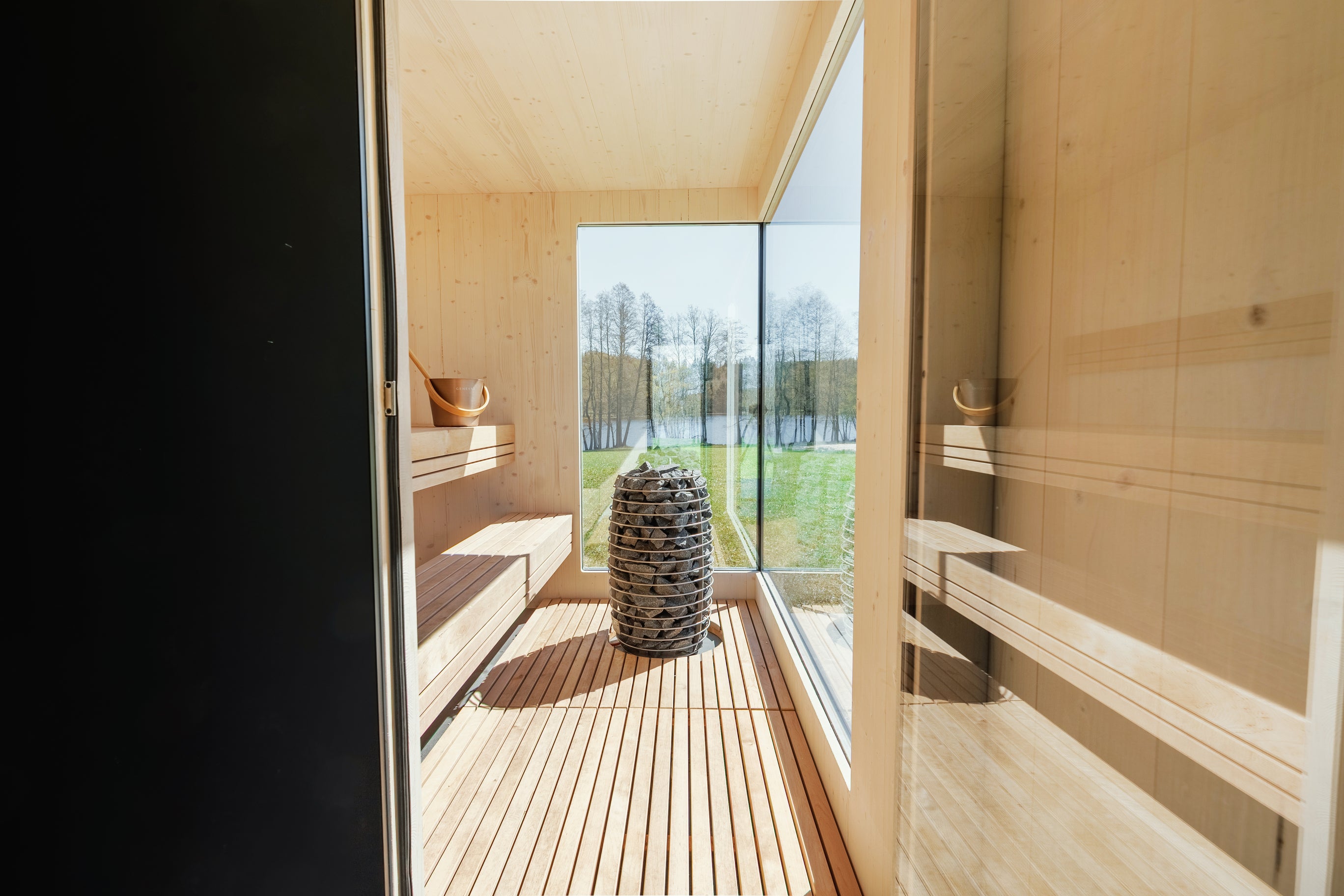 Genevas Sauna Genevas St. Moritz Pre-Assembled Outdoor Sauna with Lounge & Shower Cabin