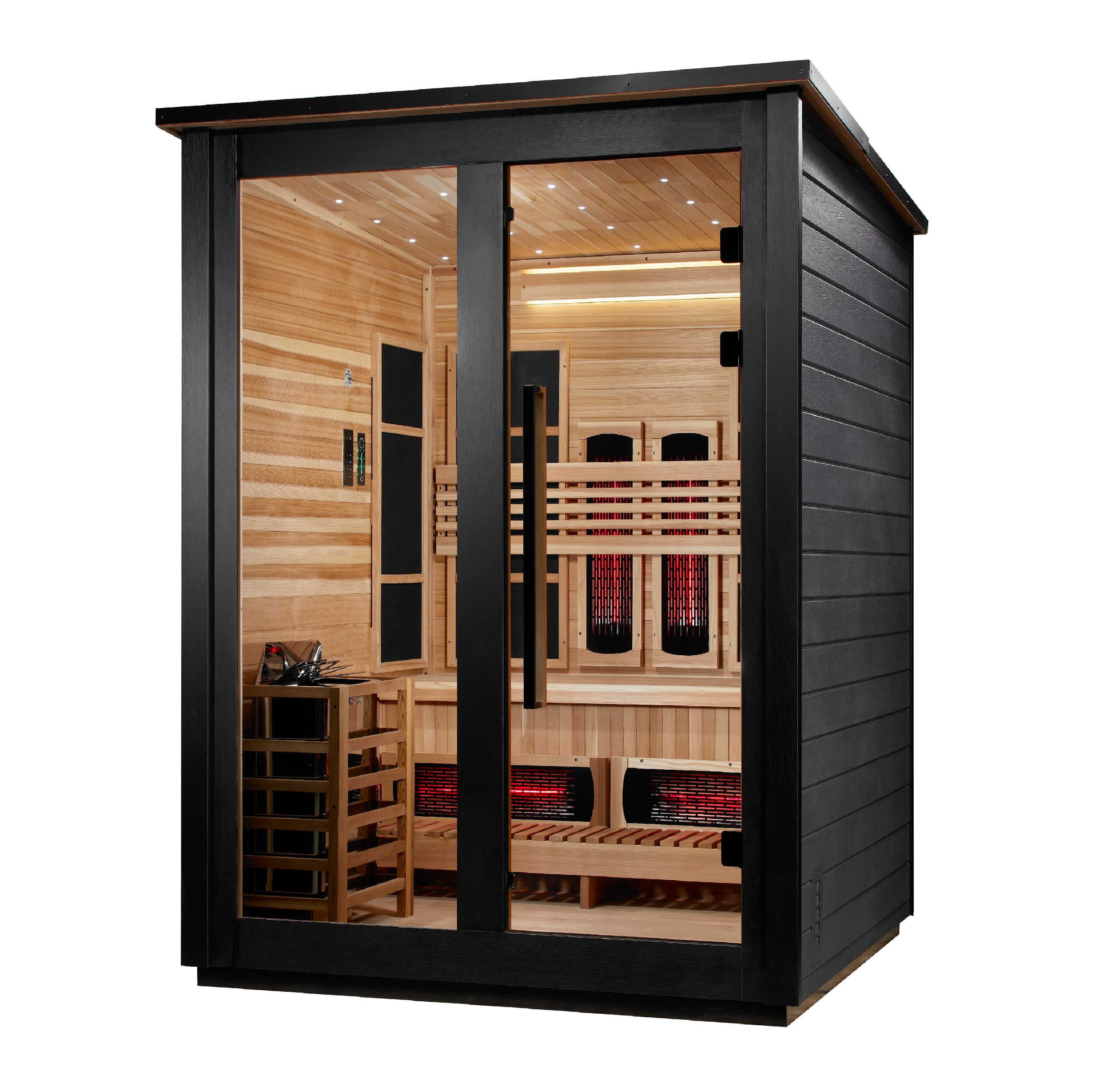 Golden Designs Sauna Harvia 8kW Heater w/ Built in Controls / Flat Roof - Black Golden Designs Loviisa 3 Person Hybrid Outdoor Sauna GDI-8523-01