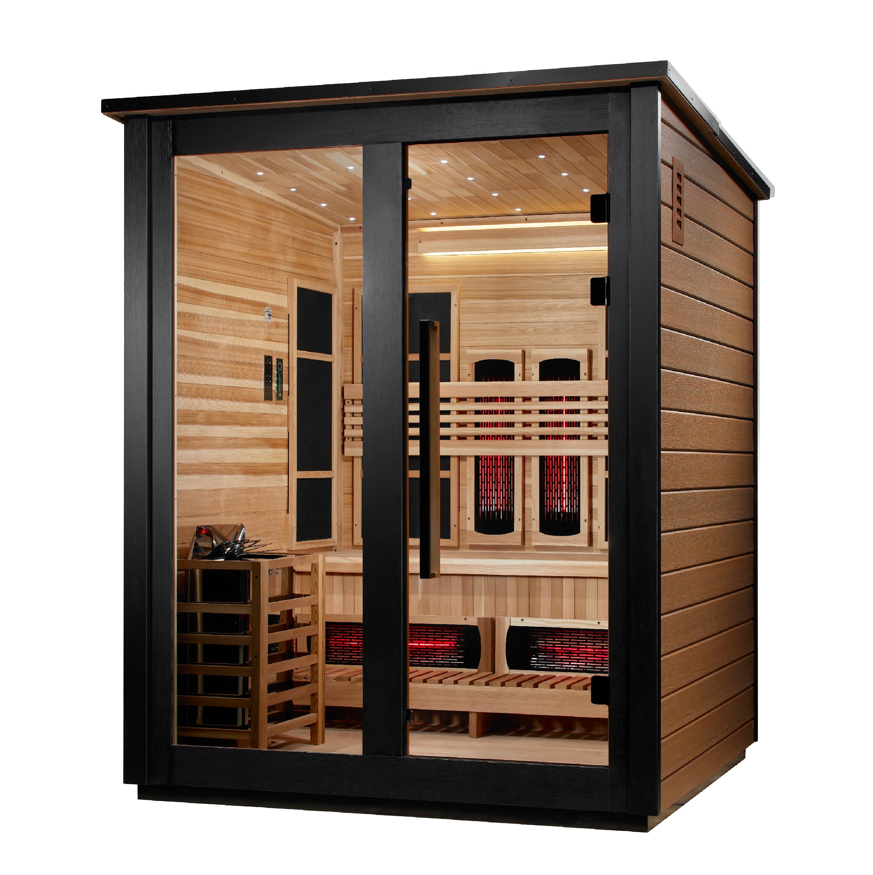 Golden Designs Sauna Harvia 8kW Heater w/ Built in Controls / Flat Roof - Two-Tone Golden Designs Loviisa 3 Person Hybrid Outdoor Sauna GDI-8523-01