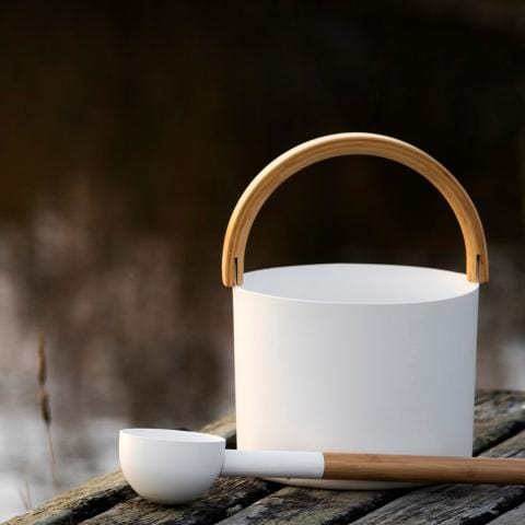 Kolo Kolo Sauna Bucket (w/ curved handle) + Ladle Set, Aluminum/Bamboo, 1 Gal