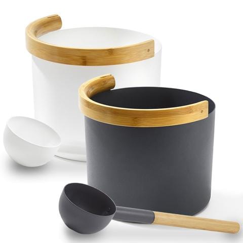 Kolo Kolo Sauna Bucket (w/ curved handle) + Ladle Set, Aluminum/Bamboo, 1 Gal
