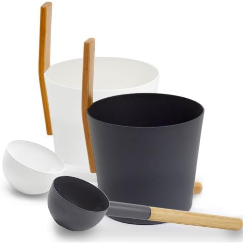 Kolo Kolo Sauna Bucket (w/ straight handle) + Ladle Set, Aluminum/Bamboo, 1 Gal