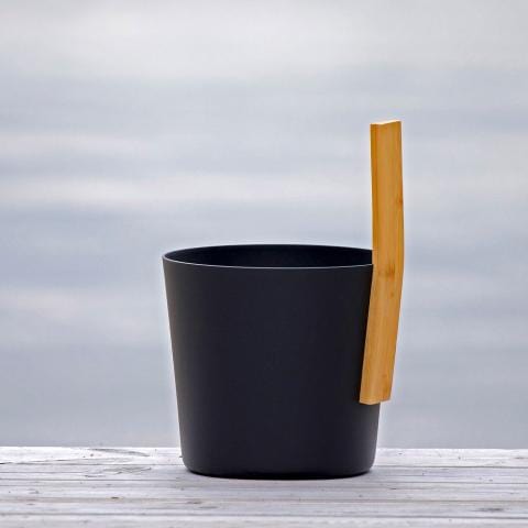 Kolo Kolo Sauna Bucket with a Straight Handle, Aluminum/Bamboo, 1 Gal
