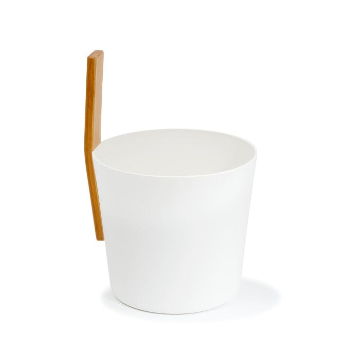 Kolo White Kolo Sauna Bucket with a Straight Handle, Aluminum/Bamboo, 1 Gal