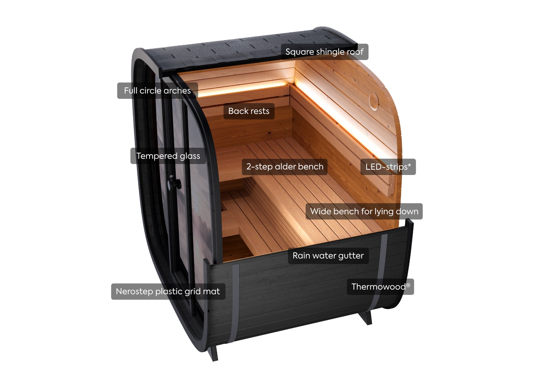 Leil Saunas Sauna Leil Black Cube Classic 4 Person Outdoor Sauna Kit