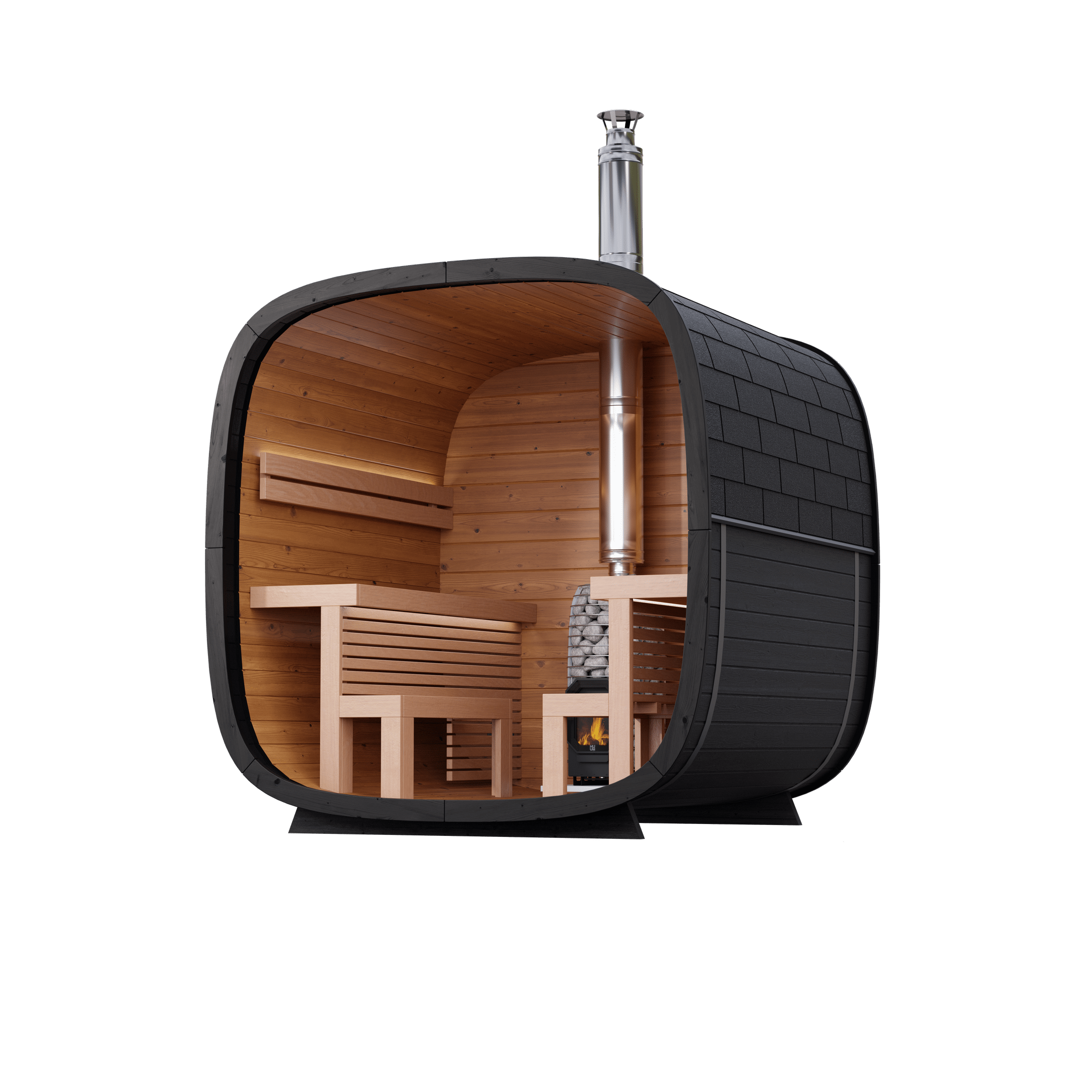 Leil Saunas Sauna Leil Black Cube Comfort 6 Person Outdoor Sauna Kit