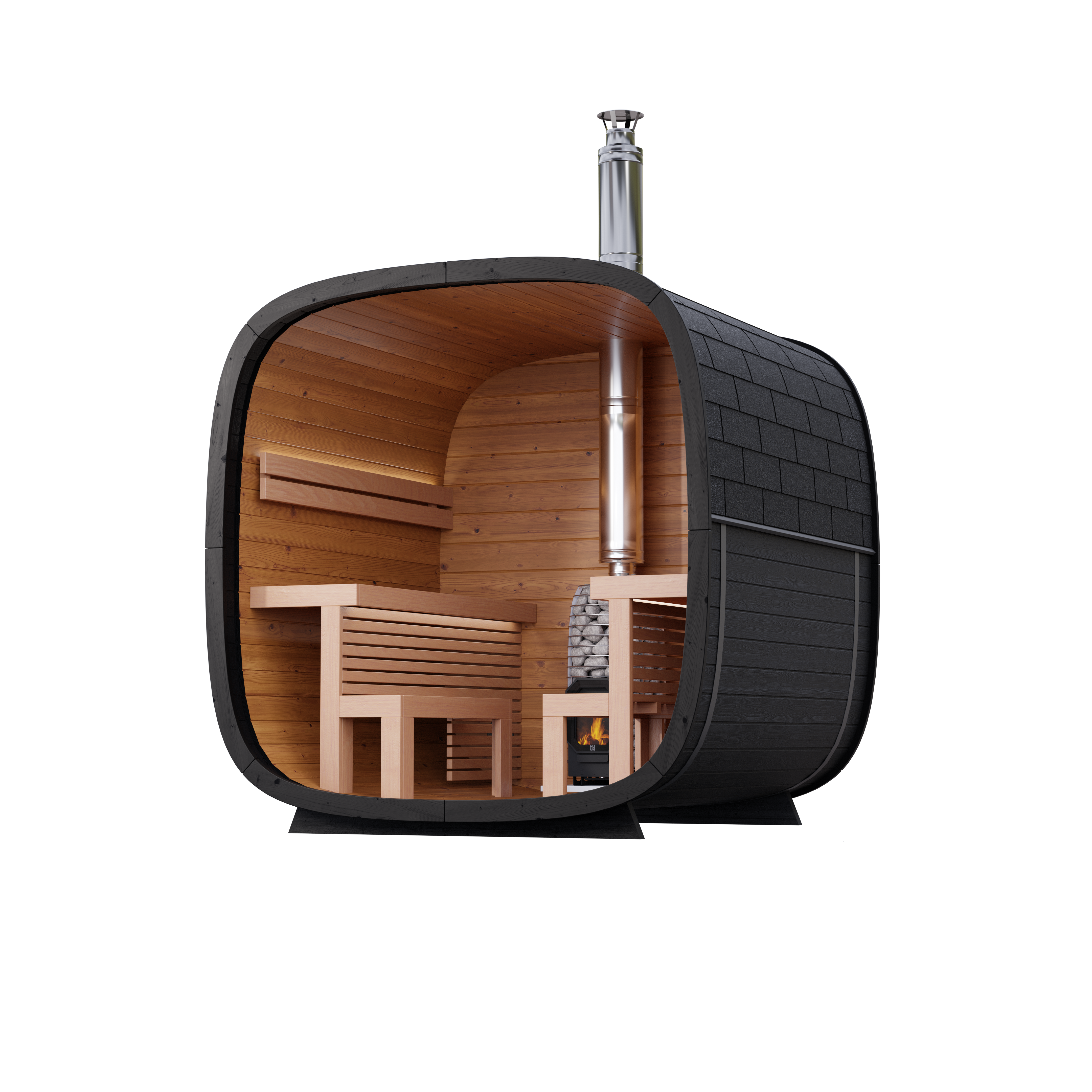 Leil Saunas Sauna Leil Black Cube Comfort 6 Person Outdoor Sauna Kit