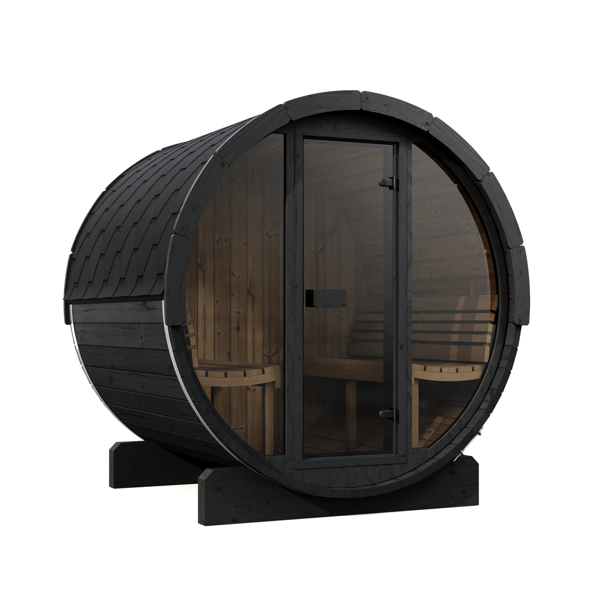 SaunaLife Sauna Black SaunaLife Model E7G 4 Person Barrel Sauna w/ Glass Front