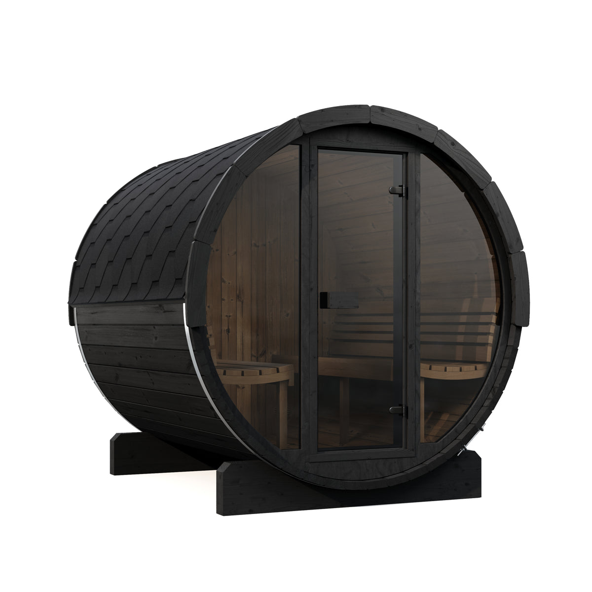 SaunaLife Sauna Black SaunaLife Model E8G 6 Person Barrel Sauna w/ Glass Front