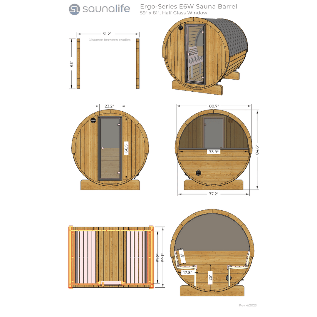 SaunaLife Sauna SaunaLife Model E6 3 Person Barrel Sauna
