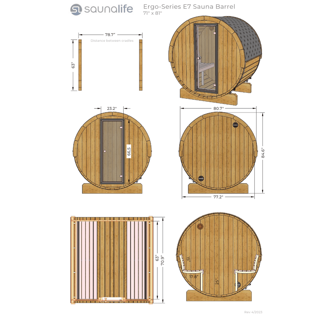 SaunaLife Sauna SaunaLife Model E7 4 Person Barrel Sauna