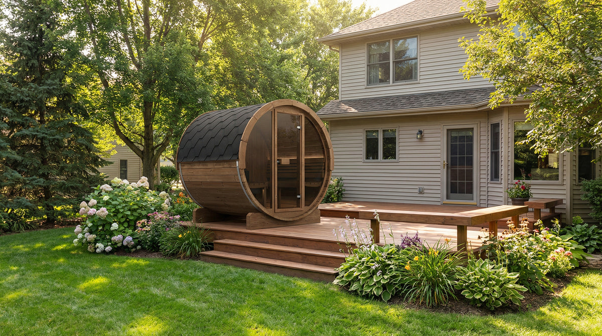 SaunaLife Sauna SaunaLife Model E7G 4 Person Barrel Sauna w/ Glass Front