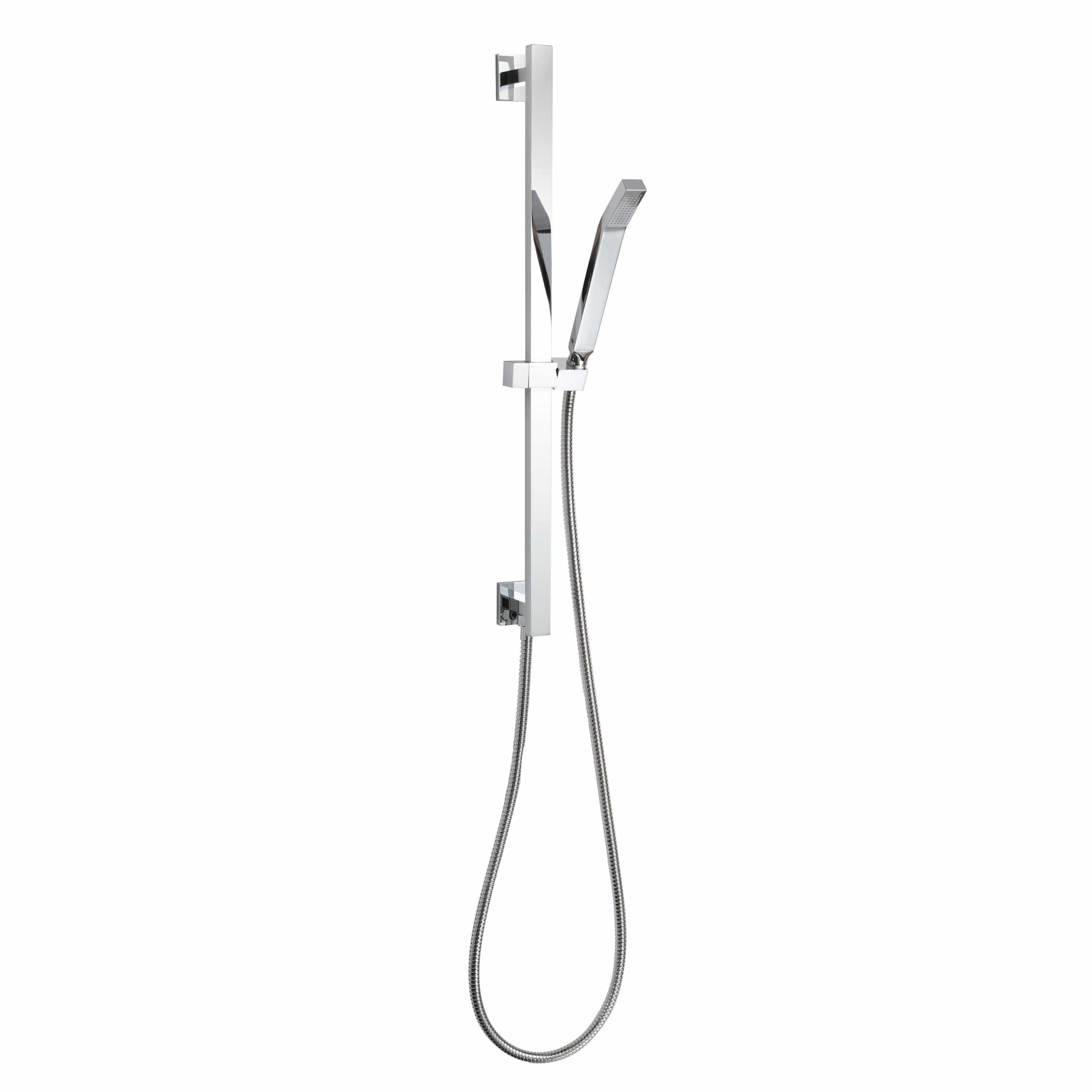 ThermaSol Polished Chrome / Square ThermaSol Shower Rail, Hose, and Wand Kit