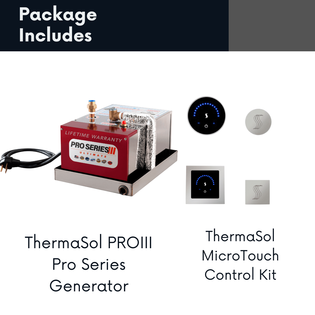 ThermaSol ThermaSol Steam Shower Package Complete All-In-One Pro Series Ultimate Generator and MicroTouch Control Kit Square or Round