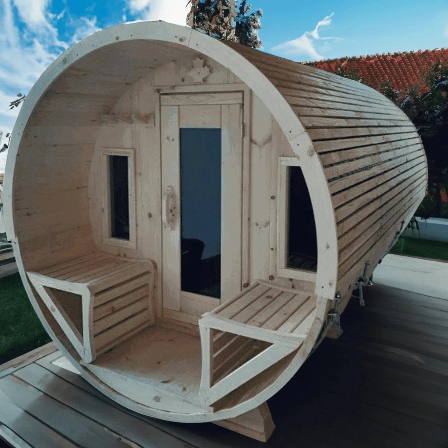 True North Saunas Sauna True North Canandian Made 6-8 Person 9' Long Outdoor Traditional Barrel Sauna